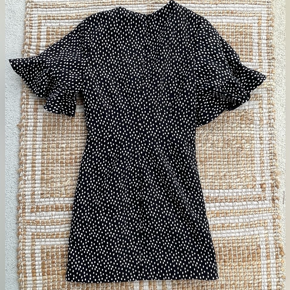 Jonathan Simkhai Black White Dot Twist Front Mini Dress 6 Lined Flutter Sleeve - Picture 6 of 7